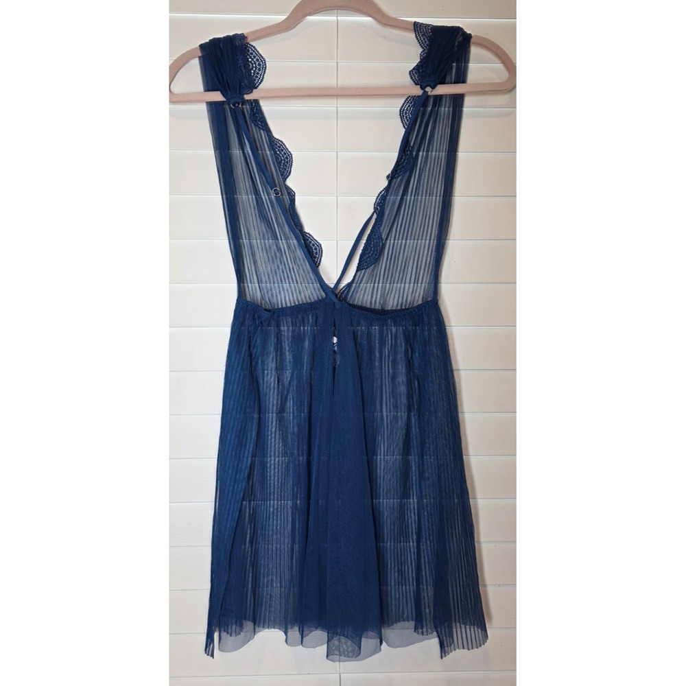 Victorias Secret Chemise Dream Angels Navy Blue Sheer Mesh Babydoll Lingerie L - Picture 2 of 9